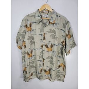 Chereskin Mens XL Silk Hawaiian Shirt Sage Green Pineapple Tropical Short Sleeve